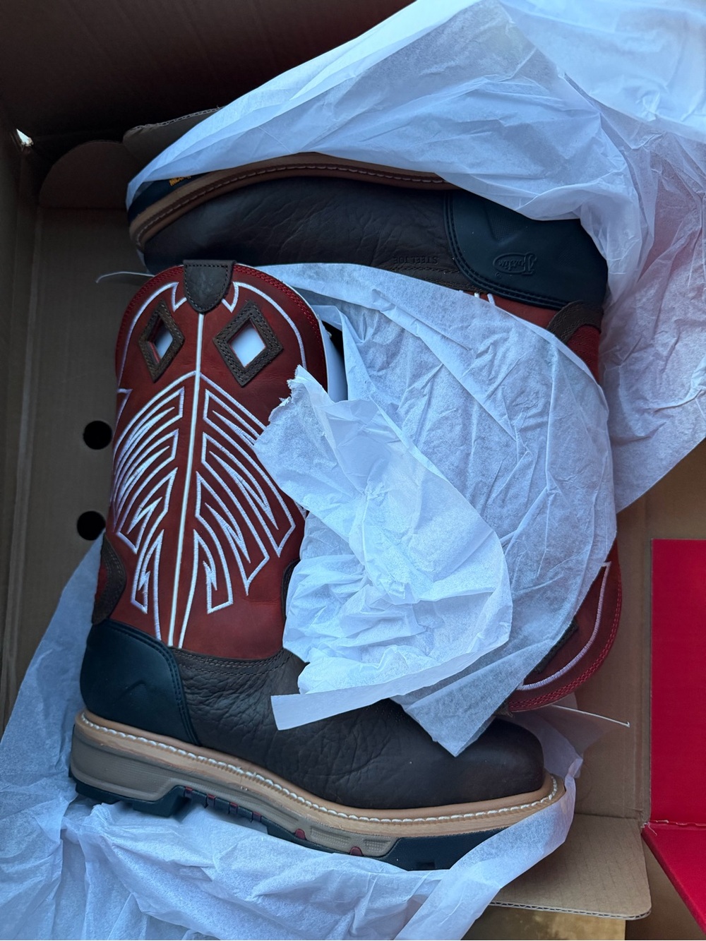 Justin Boots Brown and Red Work Western Boots